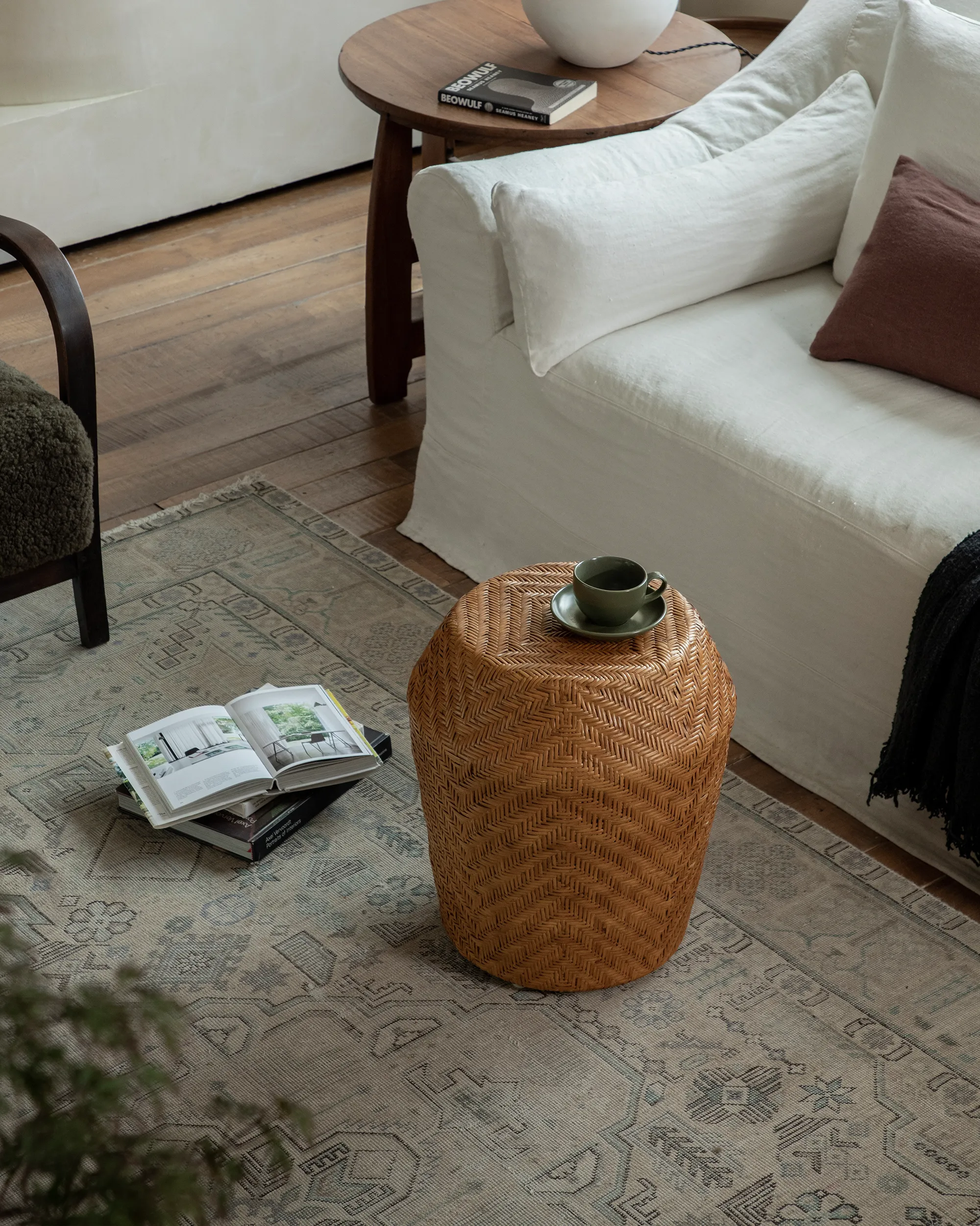 Drum Rattan Side Table