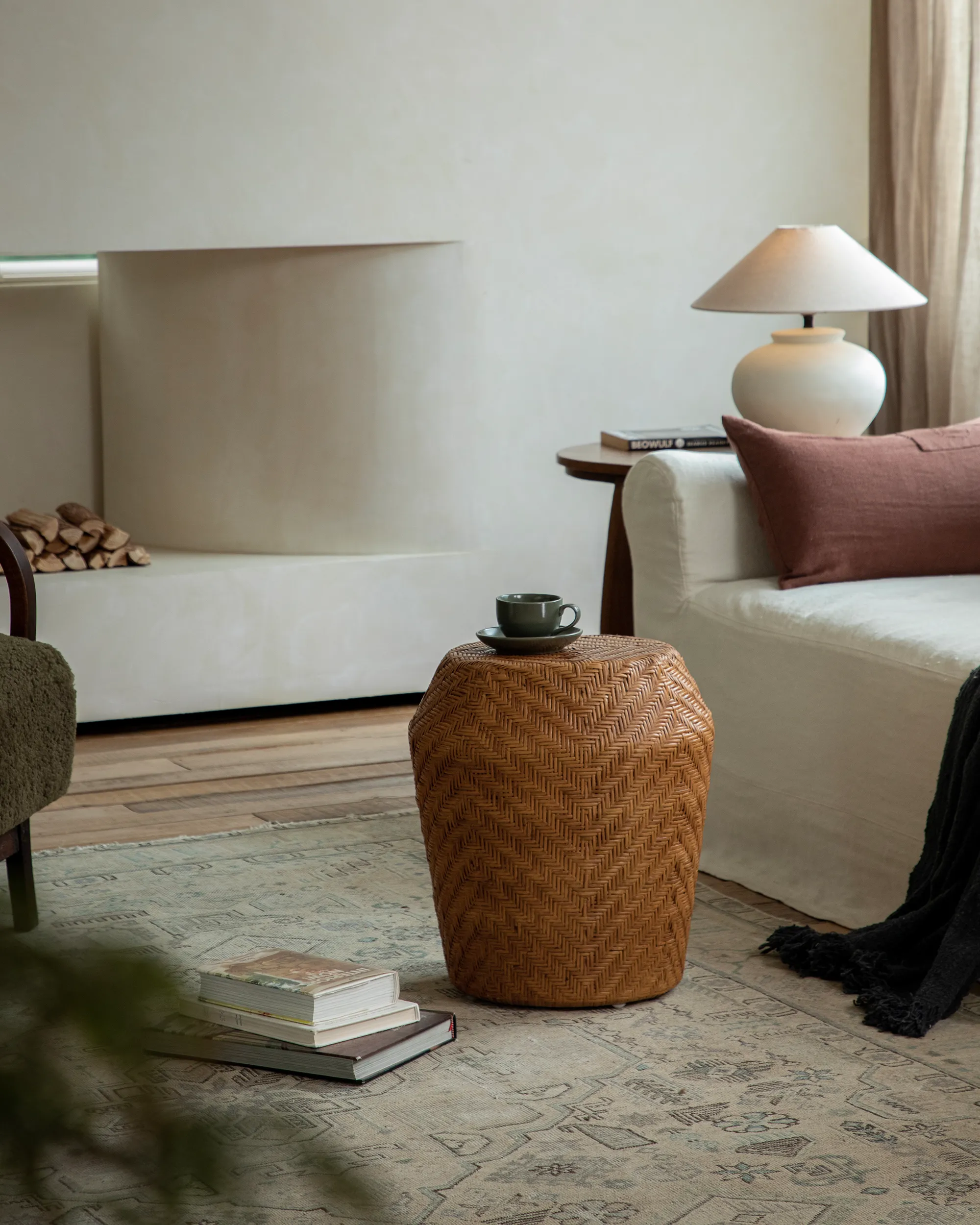 Drum Rattan Side Table