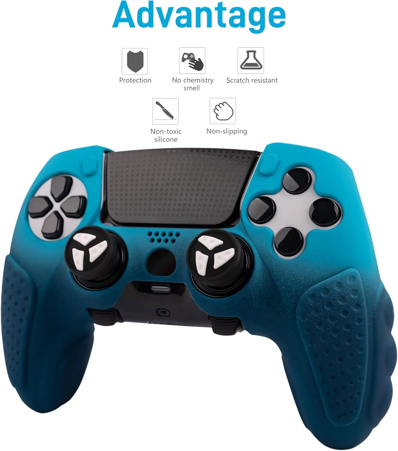 Durable Silicone Grip Cover for DualSense Edge PS5 Controller  Ergonomic, Anti-Slip Design with Thumb Stick Caps for Full Protection (New Blue)