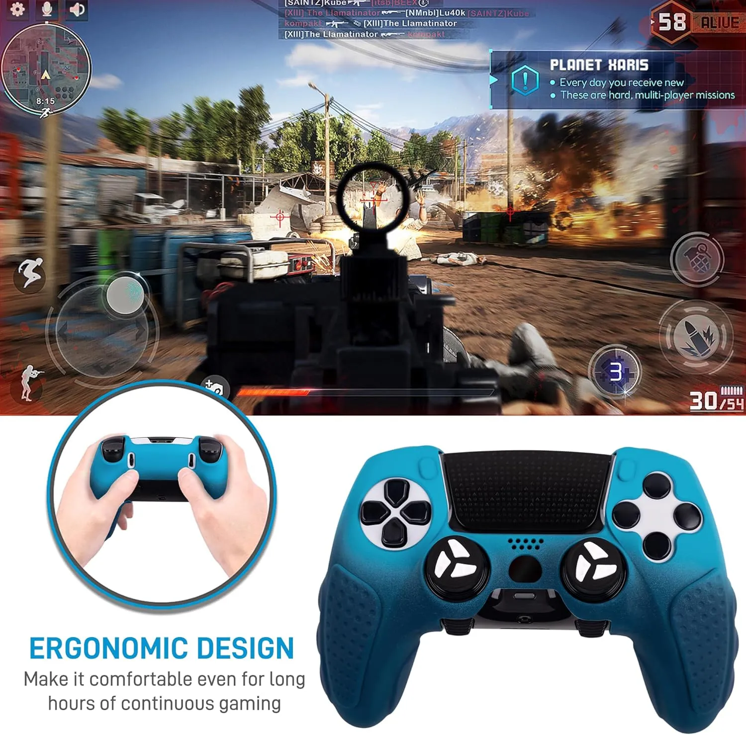 Durable Silicone Grip Cover for DualSense Edge PS5 Controller  Ergonomic, Anti-Slip Design with Thumb Stick Caps for Full Protection (New Blue)