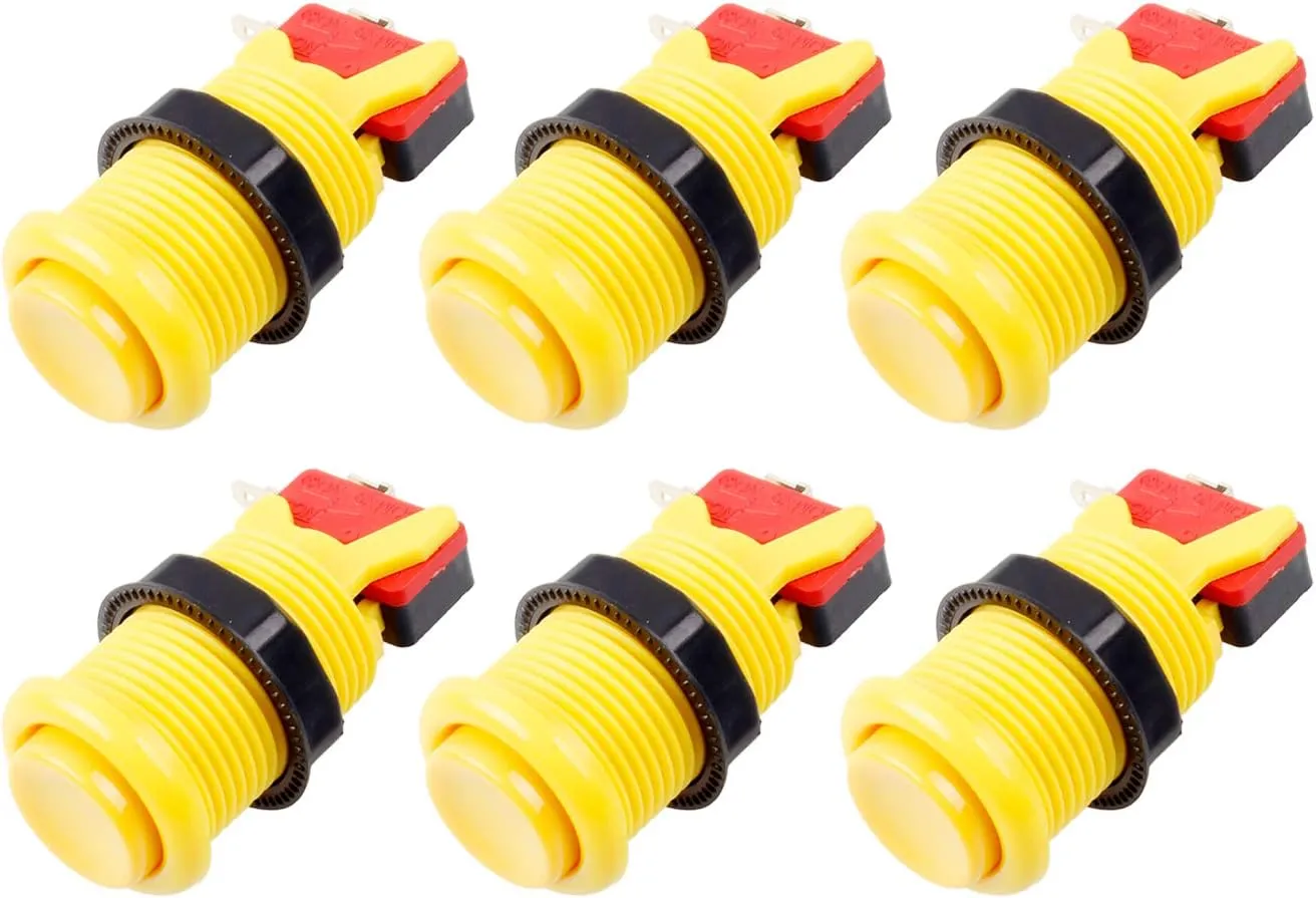 EG STARTS 6X American Style Standard Arcade Buttons Switchable Happ Type 30mm Push Button 3/16" Terminal for Jamma Mame Kit Parts (Yellow)