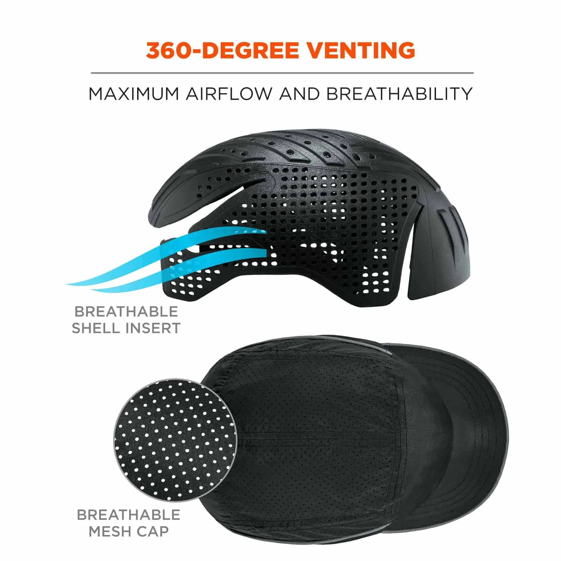 Ergodyne 23366 8955 Short Brim Black Lightweight Bump Cap Hat