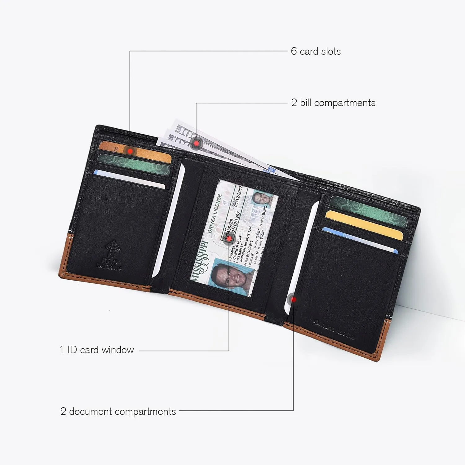 ESTALON Leather Trifold Wallet For Men - RFID Blocking - 6 Card Slots, 2 Slip Pockets & 1 Front ID Window - Minimalist Design, Slim Wallet