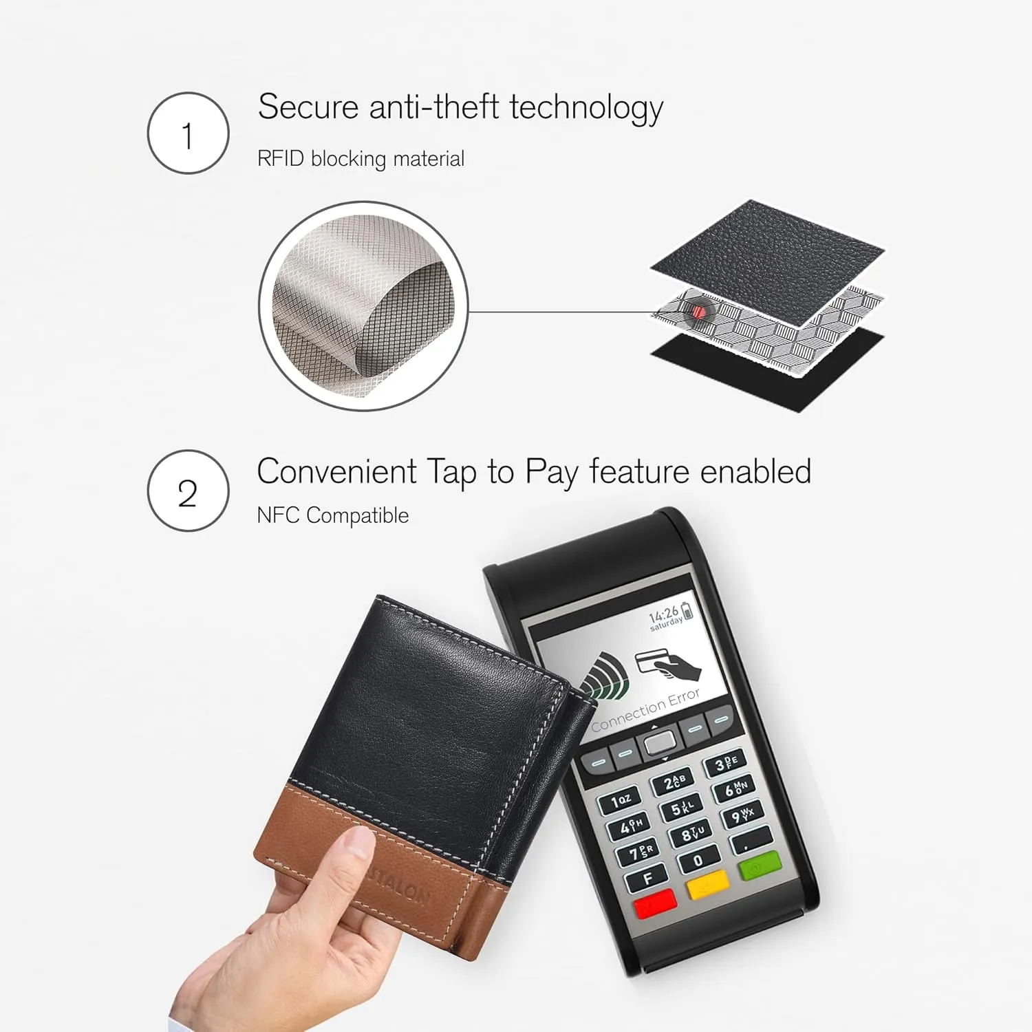 ESTALON Leather Trifold Wallet For Men - RFID Blocking - 6 Card Slots, 2 Slip Pockets & 1 Front ID Window - Minimalist Design, Slim Wallet