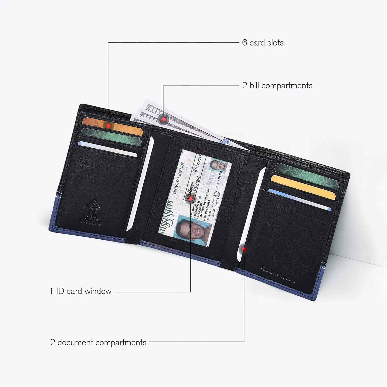 ESTALON Leather Trifold Wallet For Men - RFID Blocking - 6 Card Slots, 2 Slip Pockets & 1 Front ID Window - Minimalist Design, Slim Wallet