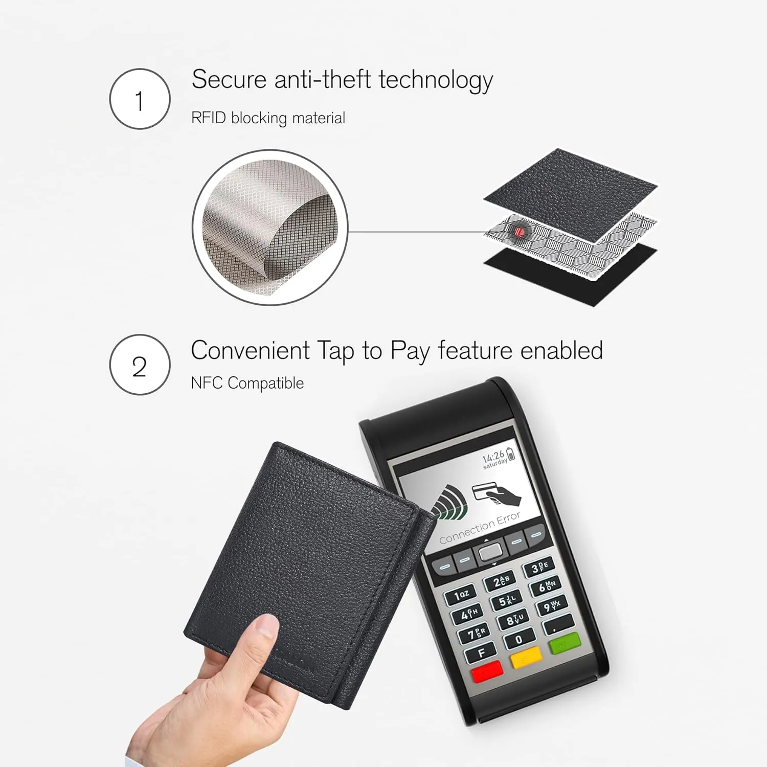 ESTALON Leather Trifold Wallet For Men - RFID Blocking - 6 Card Slots, 2 Slip Pockets & 1 Front ID Window - Minimalist Design, Slim Wallet