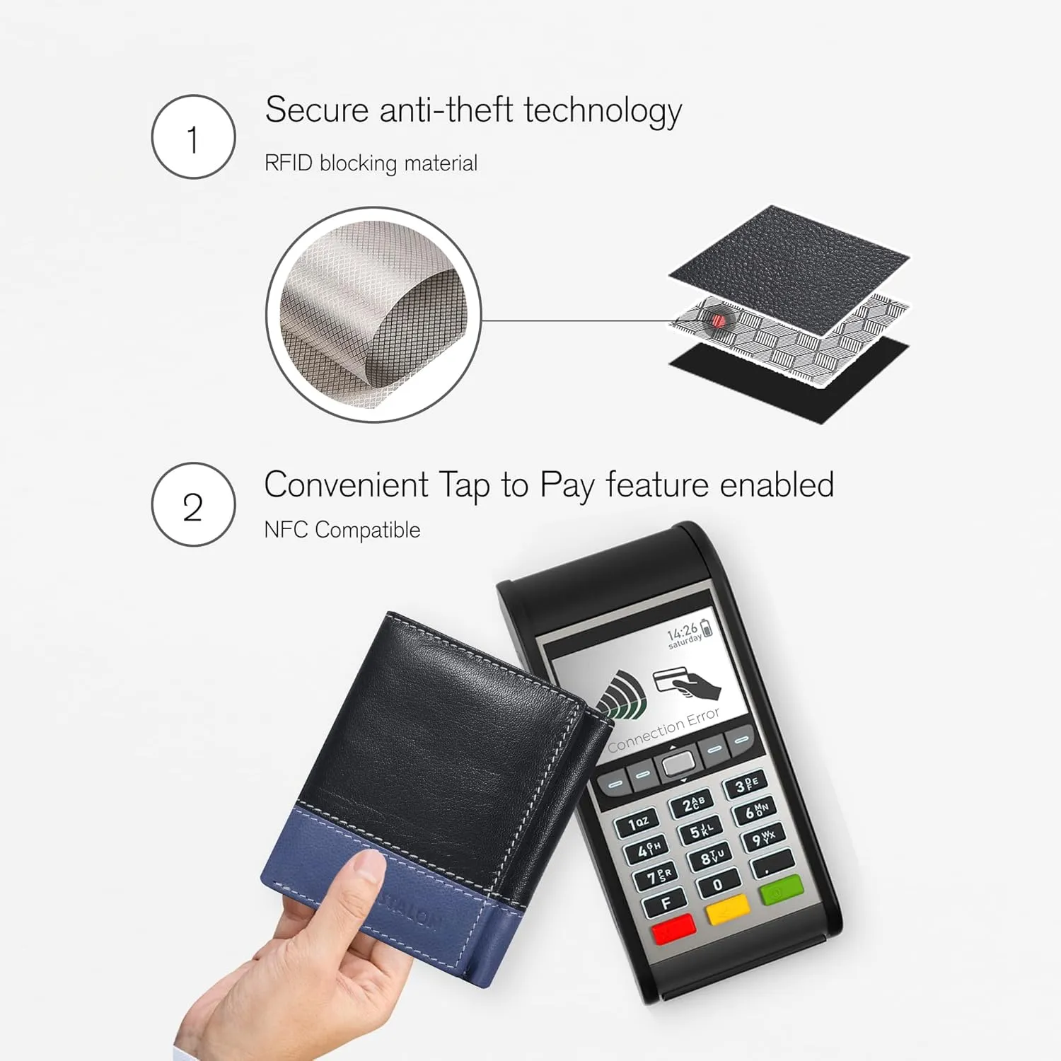 ESTALON Leather Trifold Wallet For Men - RFID Blocking - 6 Card Slots, 2 Slip Pockets & 1 Front ID Window - Minimalist Design, Slim Wallet
