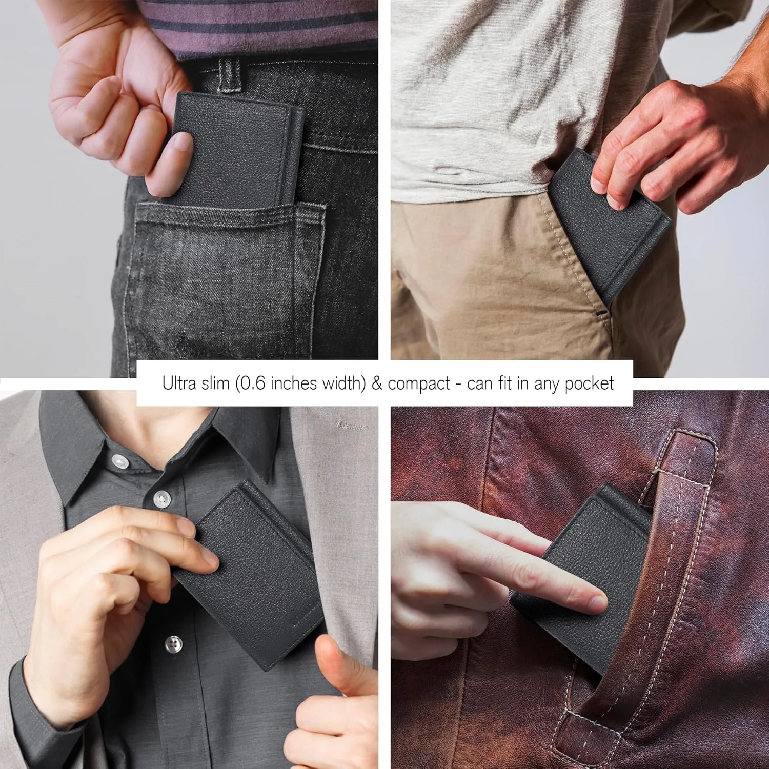 ESTALON Leather Trifold Wallet For Men - RFID Blocking - 6 Card Slots, 2 Slip Pockets & 1 Front ID Window - Minimalist Design, Slim Wallet