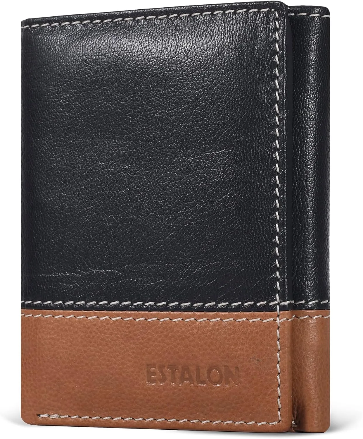 ESTALON Leather Trifold Wallet For Men - RFID Blocking - 6 Card Slots, 2 Slip Pockets & 1 Front ID Window - Minimalist Design, Slim Wallet