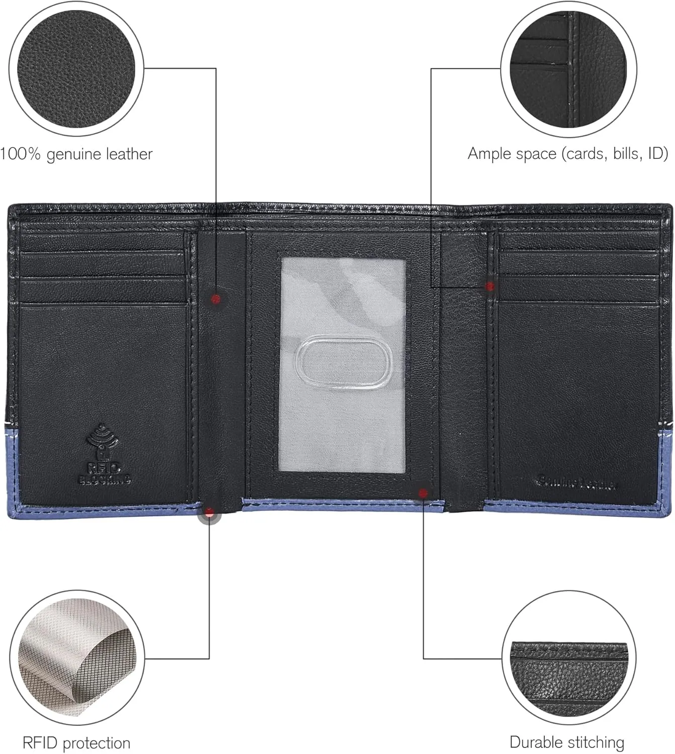 ESTALON Leather Trifold Wallet For Men - RFID Blocking - 6 Card Slots, 2 Slip Pockets & 1 Front ID Window - Minimalist Design, Slim Wallet