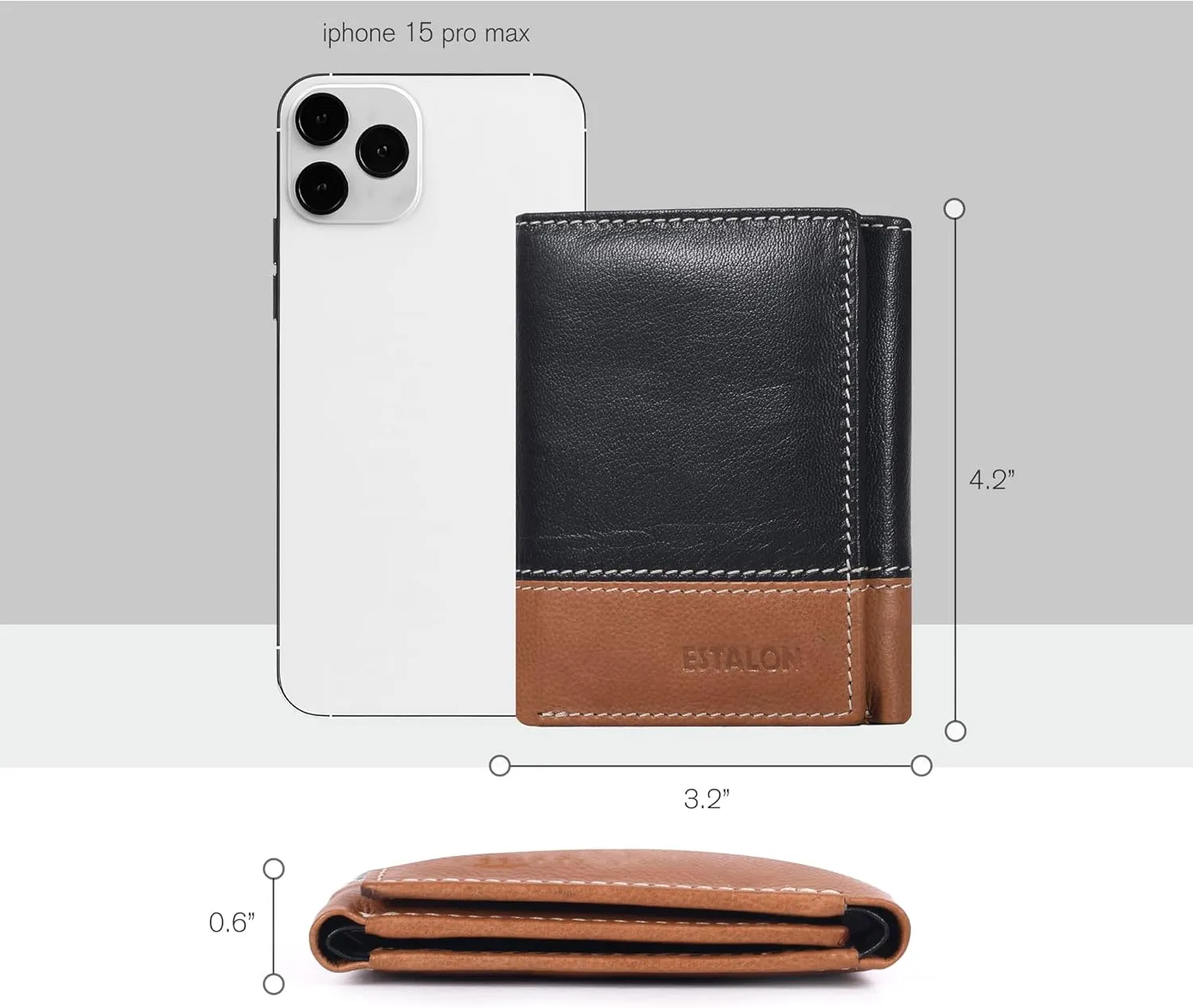 ESTALON Leather Trifold Wallet For Men - RFID Blocking - 6 Card Slots, 2 Slip Pockets & 1 Front ID Window - Minimalist Design, Slim Wallet