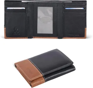 ESTALON Leather Trifold Wallet For Men - RFID Blocking - 6 Card Slots, 2 Slip Pockets & 1 Front ID Window - Minimalist Design, Slim Wallet