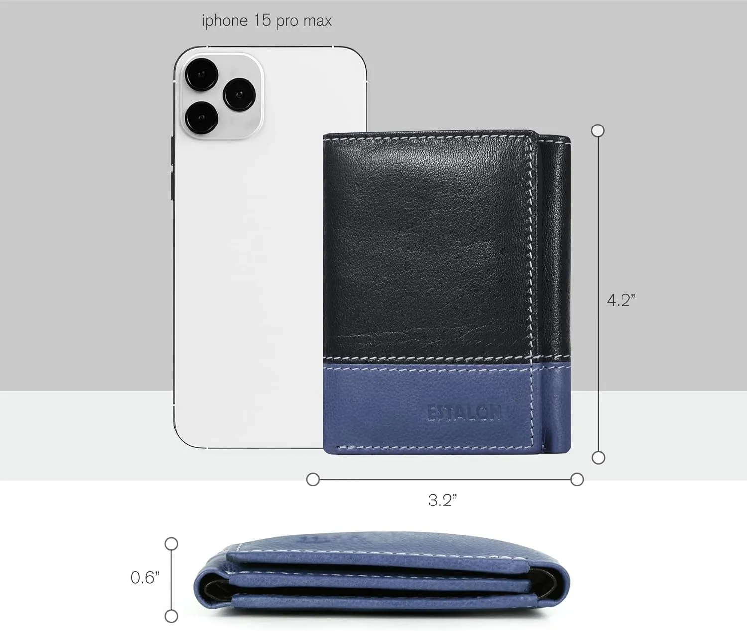 ESTALON Leather Trifold Wallet For Men - RFID Blocking - 6 Card Slots, 2 Slip Pockets & 1 Front ID Window - Minimalist Design, Slim Wallet