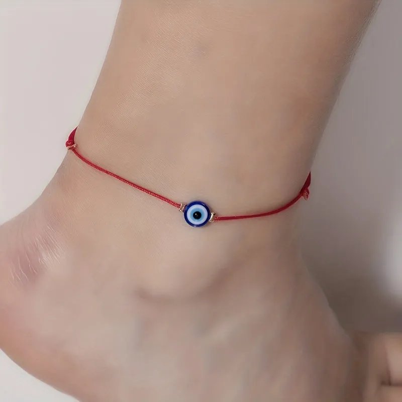 Evil Eye Protection Anklet with Waterproof PU Beads