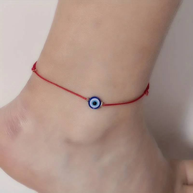 Evil Eye Protection Anklet with Waterproof PU Beads