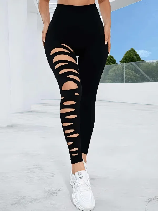 Fashionable Elastic Tight Women's Leggings with Cutouts - SF1310