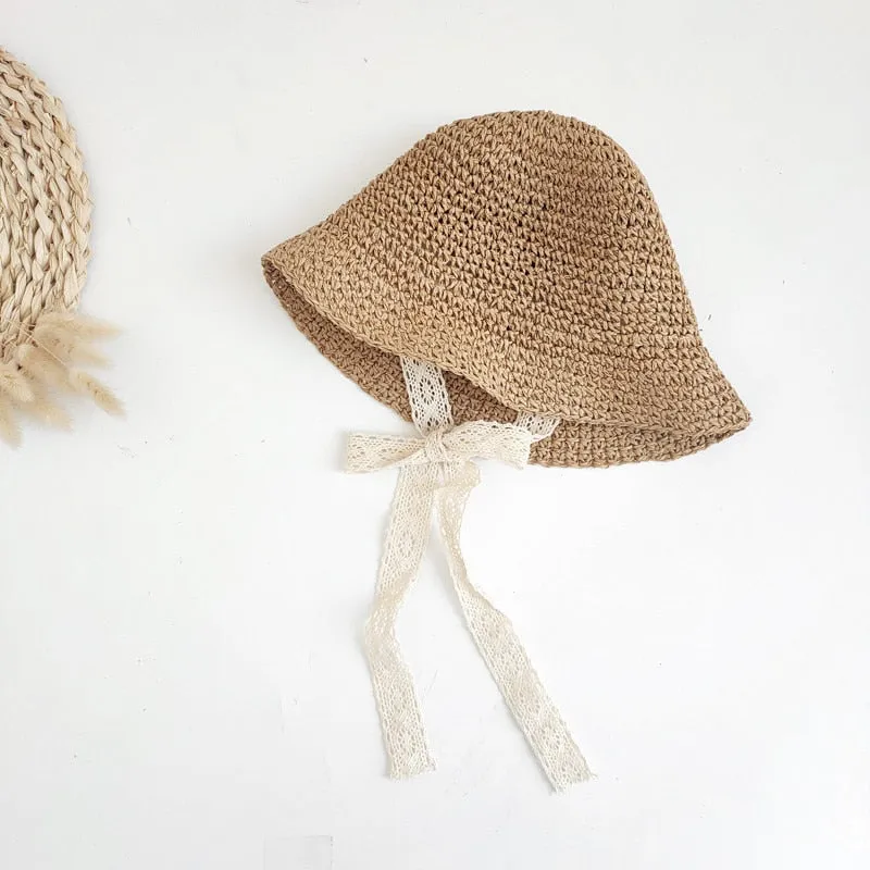 Fashionable Kids Summer Straw Hats with Lacing