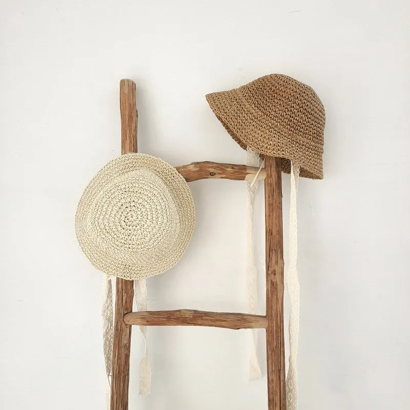 Fashionable Kids Summer Straw Hats with Lacing