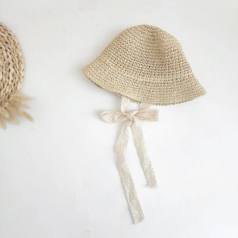 Fashionable Kids Summer Straw Hats with Lacing