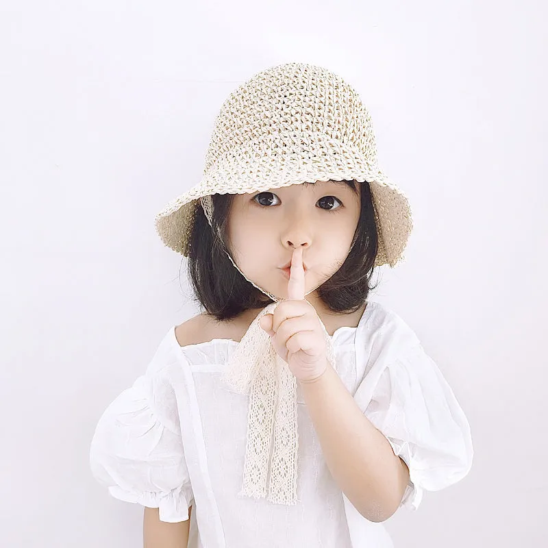 Fashionable Kids Summer Straw Hats with Lacing