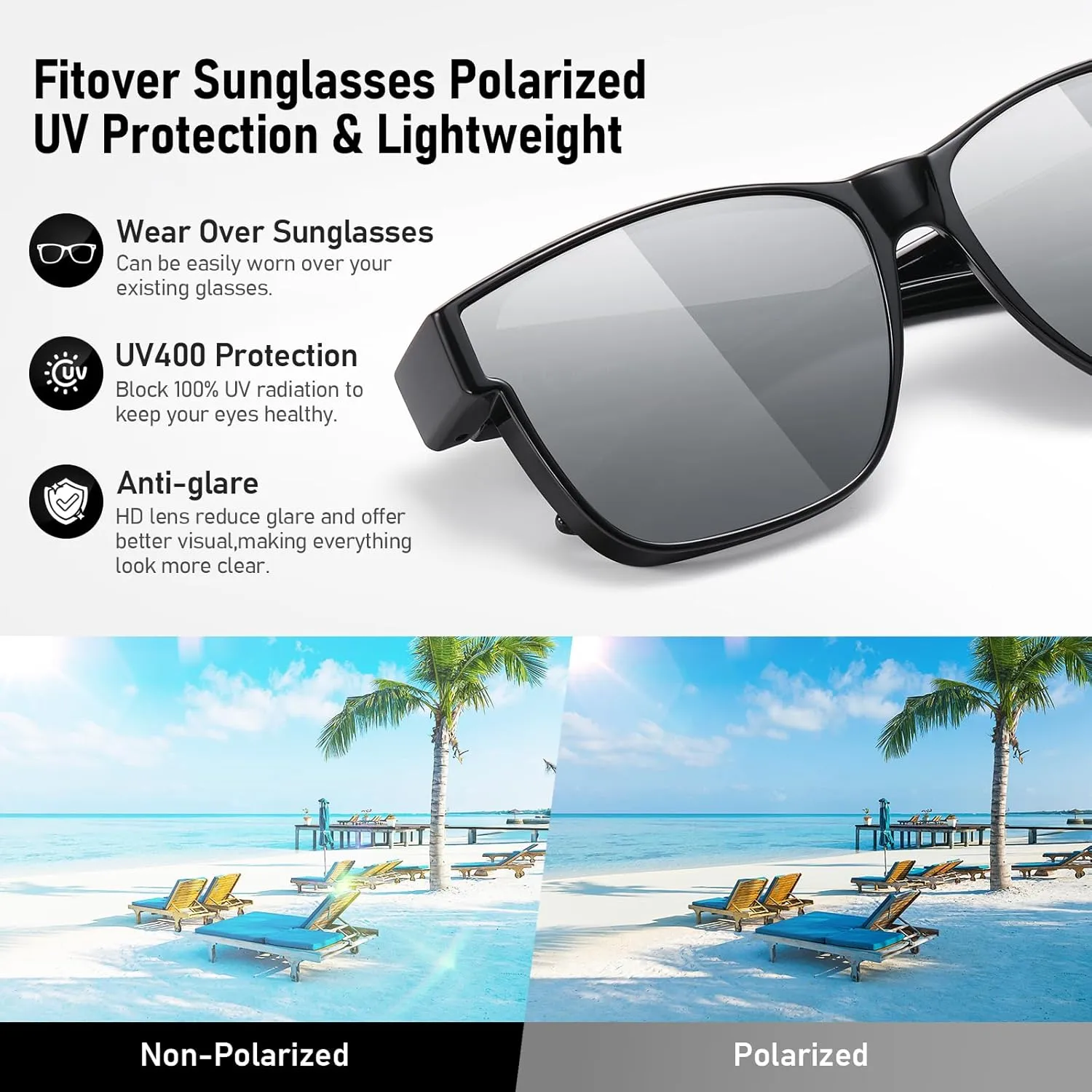 GEGURI Polarized Sunglasses Fit Over Glasses for Men Women, Oversized Square Sun Glasses UV400 Protection Shades