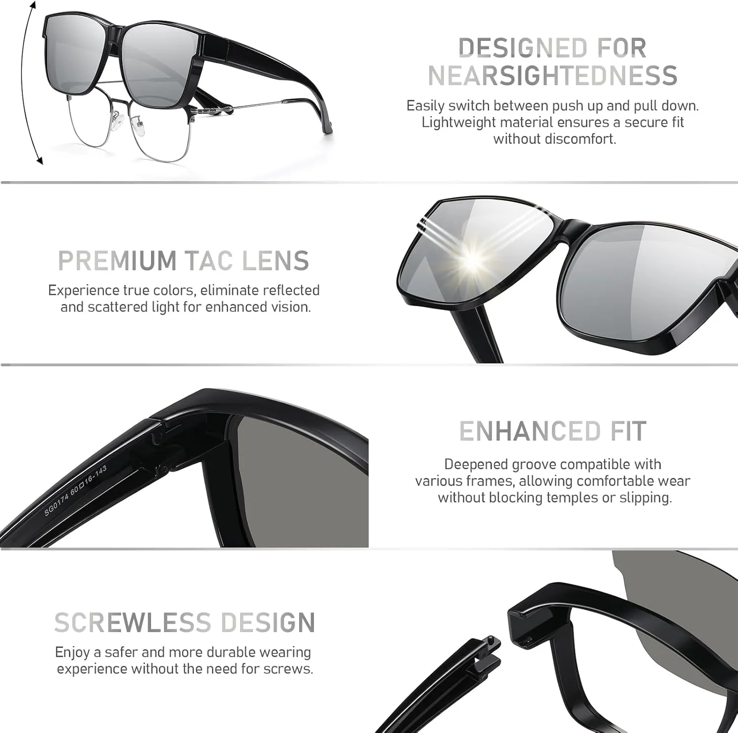 GEGURI Polarized Sunglasses Fit Over Glasses for Men Women, Oversized Square Sun Glasses UV400 Protection Shades