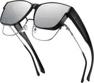 GEGURI Polarized Sunglasses Fit Over Glasses for Men Women, Oversized Square Sun Glasses UV400 Protection Shades