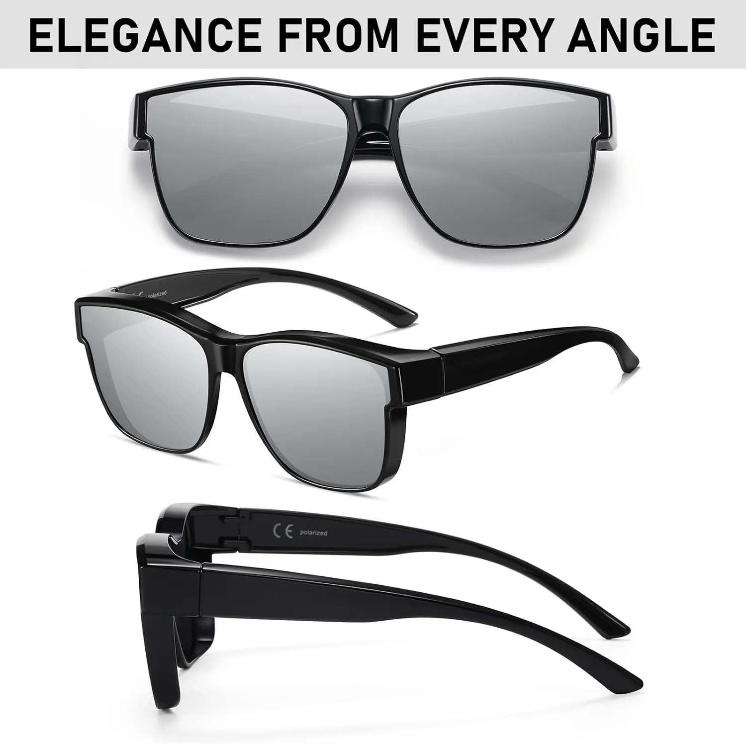 GEGURI Polarized Sunglasses Fit Over Glasses for Men Women, Oversized Square Sun Glasses UV400 Protection Shades