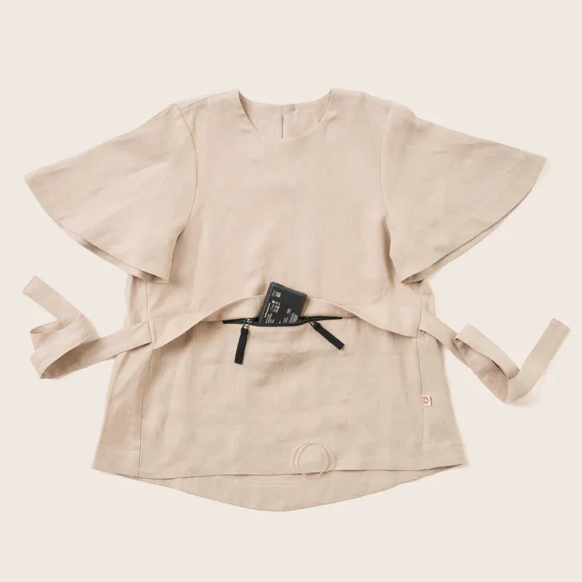 Girls' Pure Linen T1D Top with Integrated Pocket - OEKO-TEX® Certified, Made in Europe