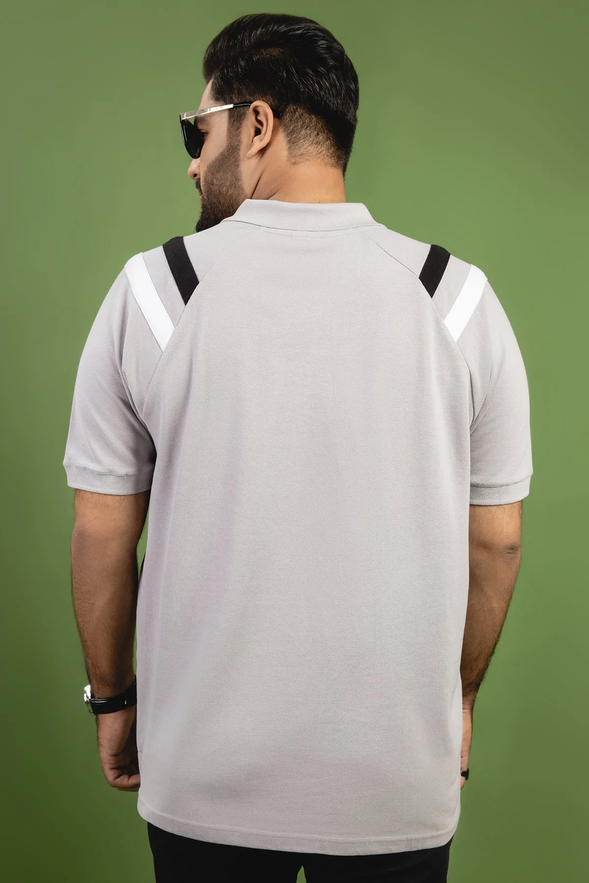 Grey Cut & Sew Raglan Polo Shirt (Plus Size) - S23 - MP0231P