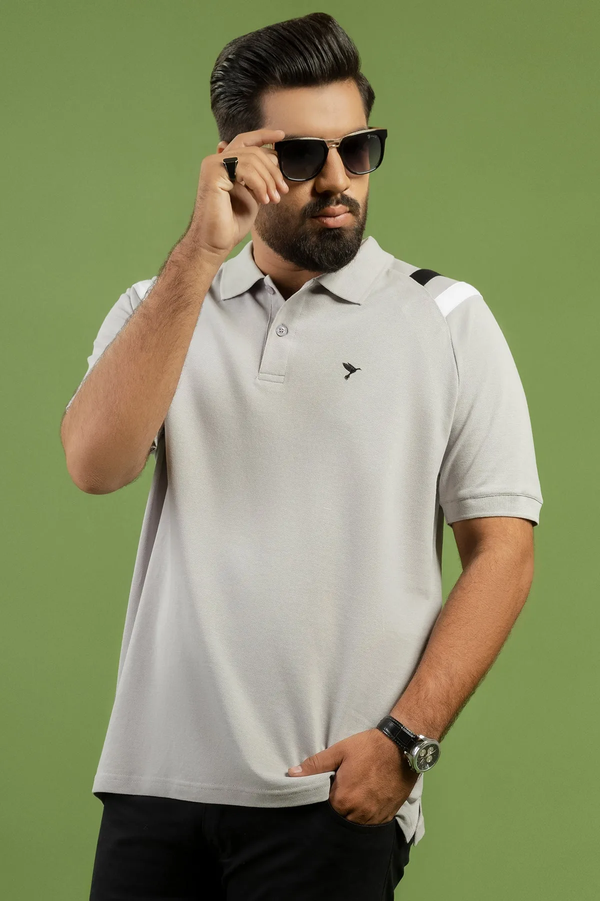 Grey Cut & Sew Raglan Polo Shirt (Plus Size) - S23 - MP0231P