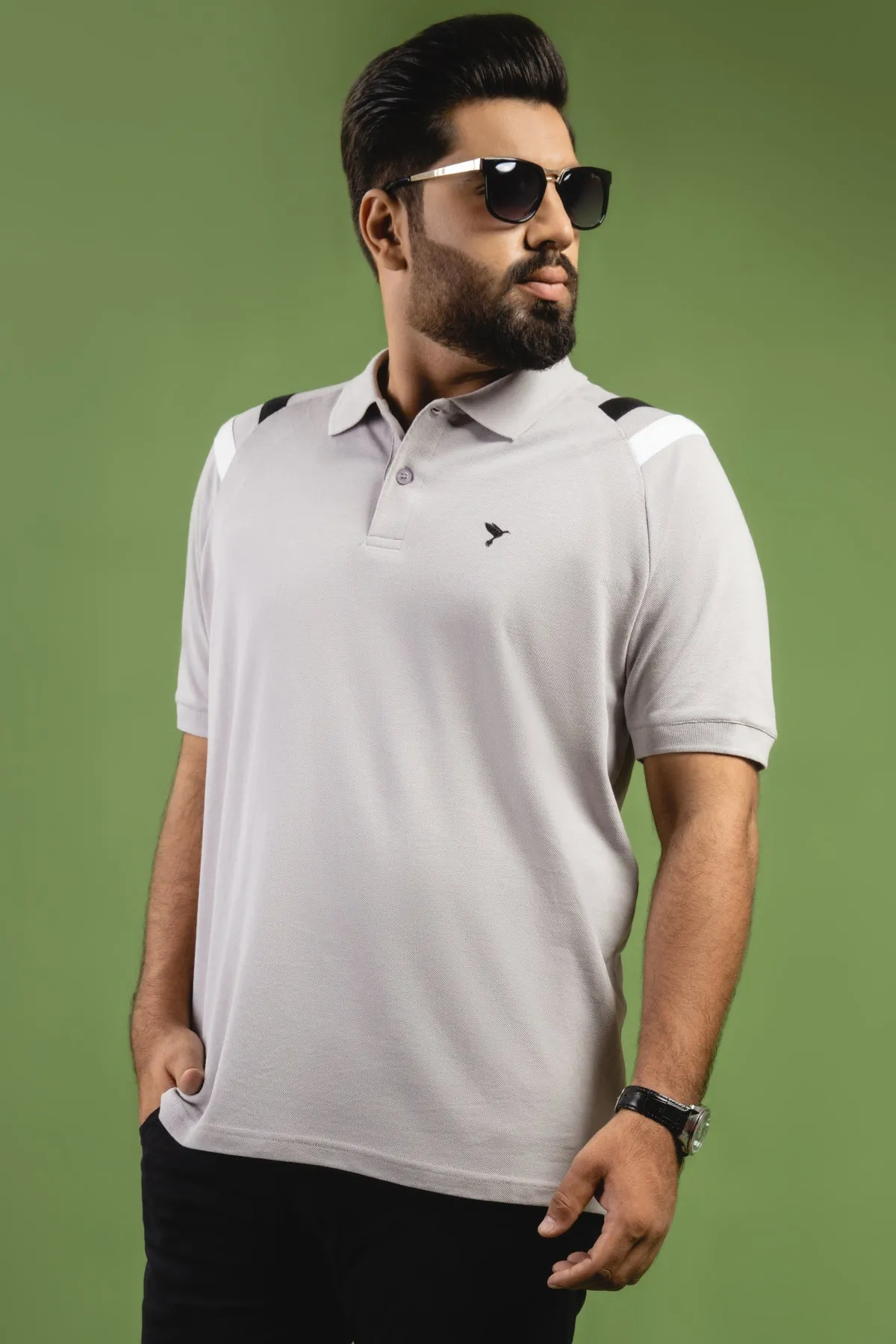 Grey Cut & Sew Raglan Polo Shirt (Plus Size) - S23 - MP0231P