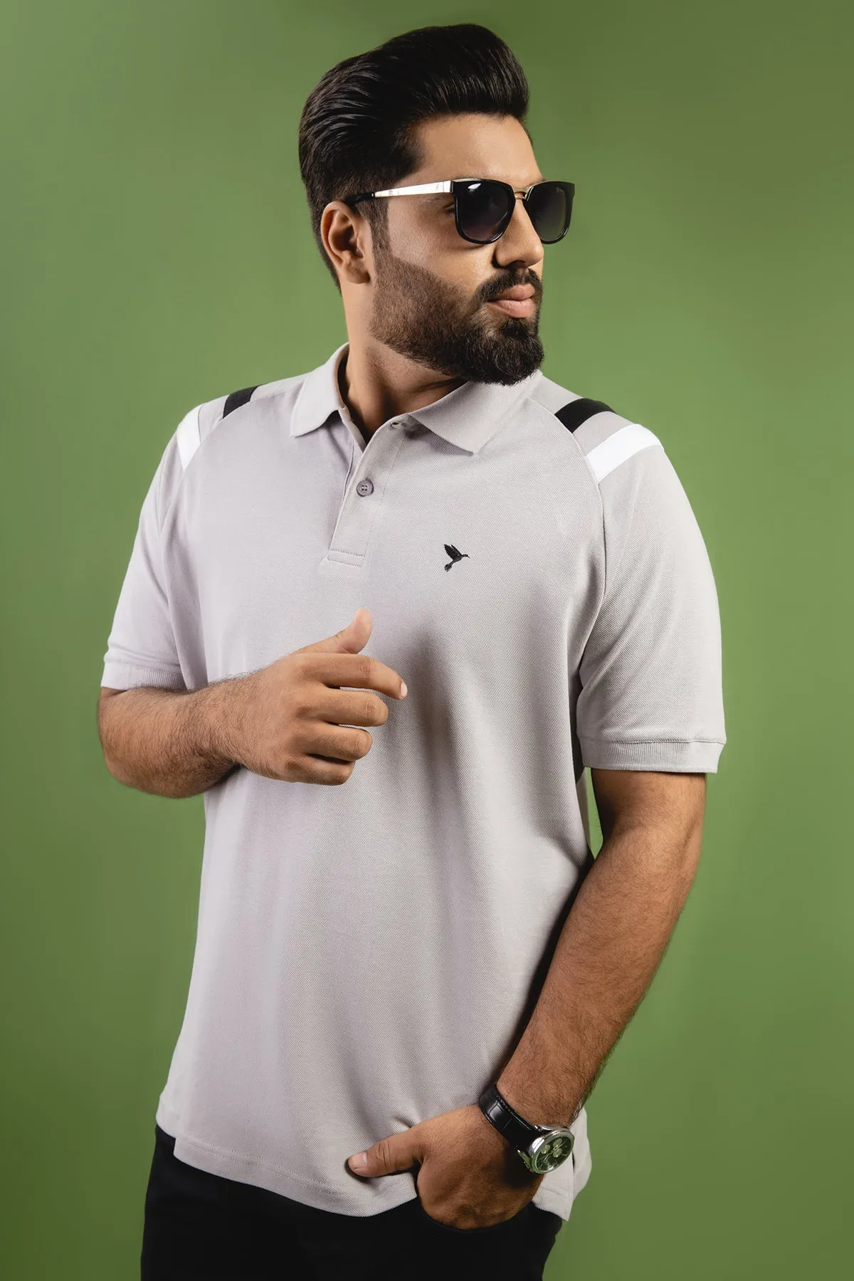 Grey Cut & Sew Raglan Polo Shirt (Plus Size) - S23 - MP0231P