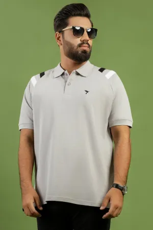 Grey Cut & Sew Raglan Polo Shirt (Plus Size) - S23 - MP0231P