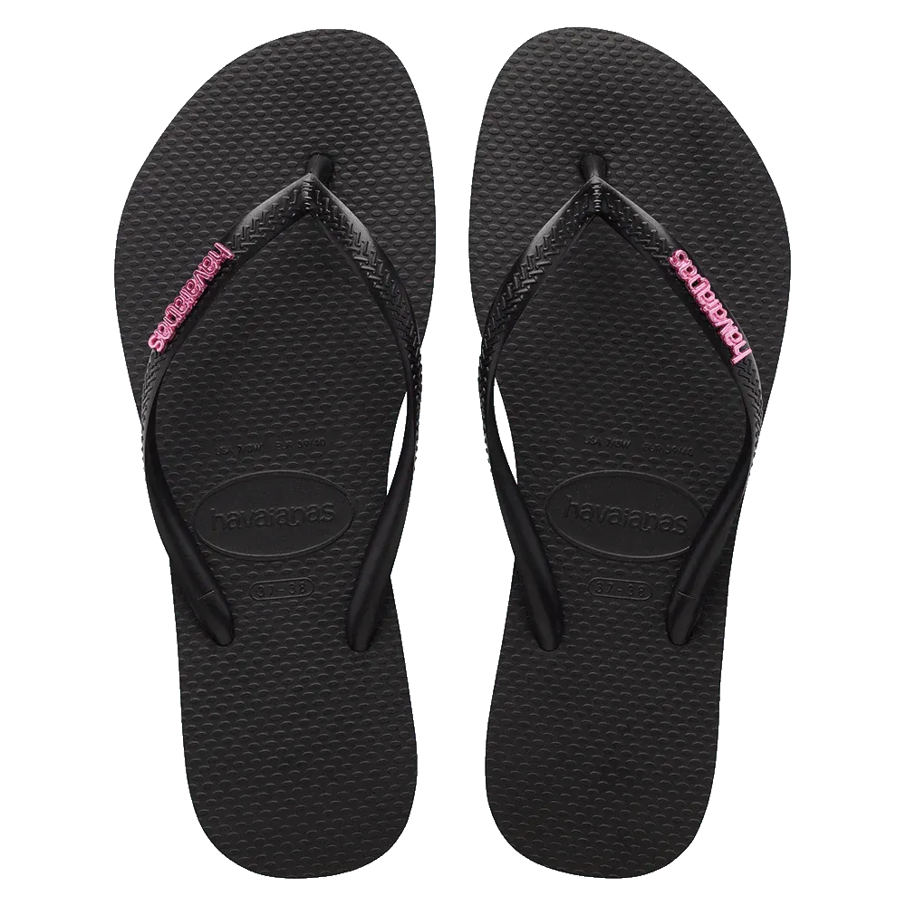Havaianas Slim Logo Metallic - Blk/Pink