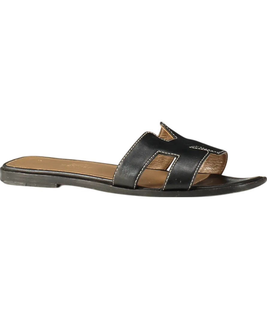 HERMÉS Black Leather Iconic Oran Sandal UK 2 EU 35 👠