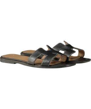HERMÉS Black Leather Iconic Oran Sandal UK 2 EU 35 👠
