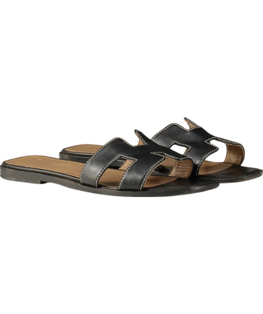 HERMÉS Black Leather Iconic Oran Sandal UK 2 EU 35 👠