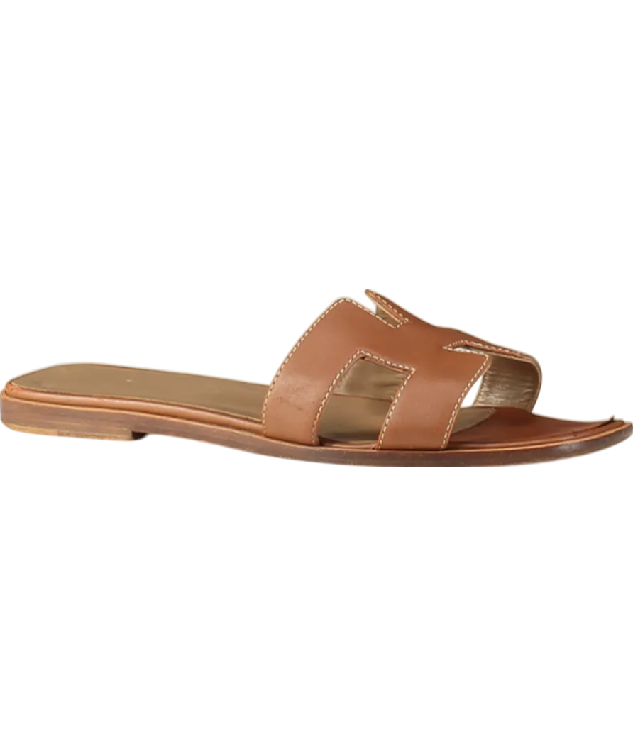 HERMÉS Gold  Leather Iconic Oran Sandal UK 2 EU 35 👠