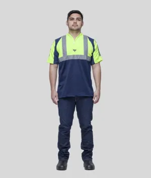 Hi Vis, Day/Night Half Front Rugger Polo Shirt
