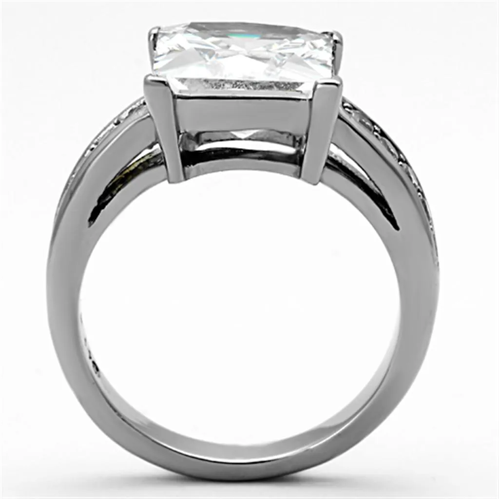 High polished (no plating) Stainless Steel Ring with AAA Grade CZ in Clear for Women Style TK1081