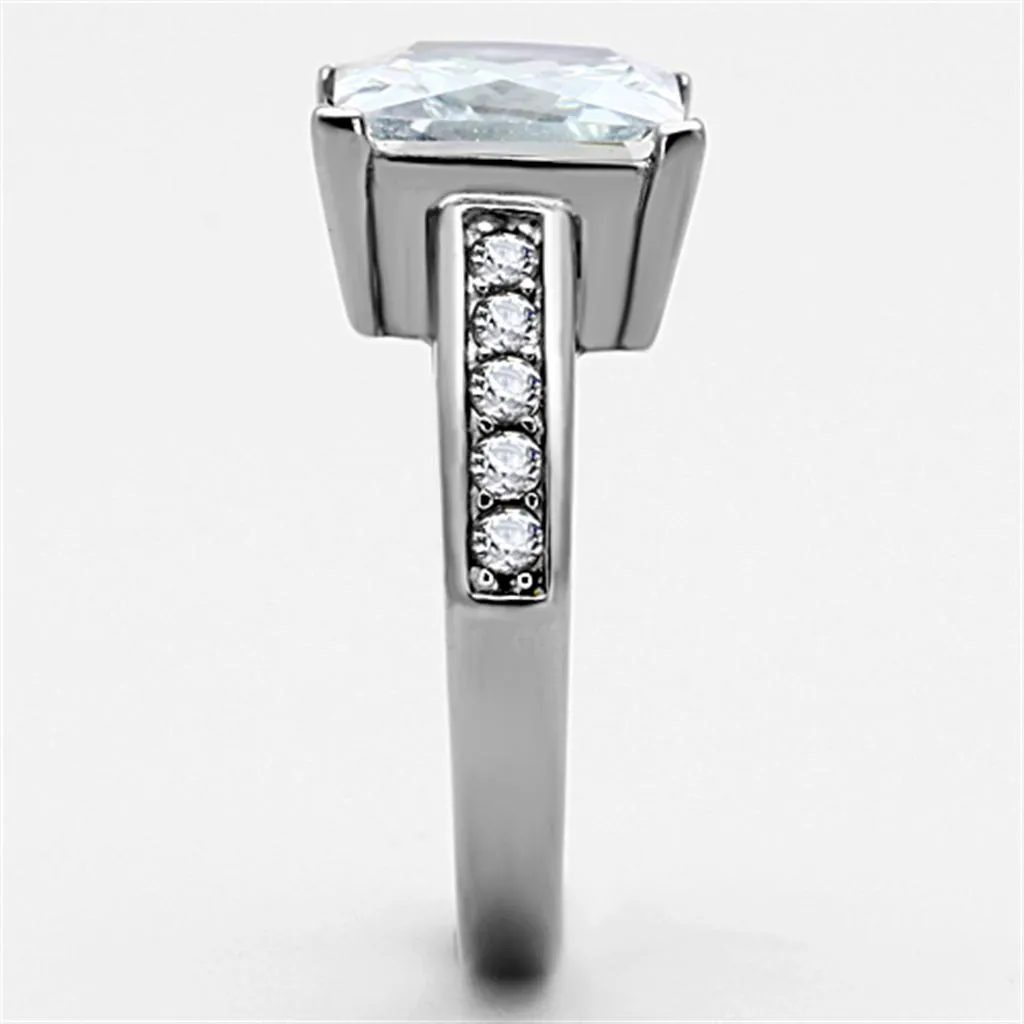 High polished (no plating) Stainless Steel Ring with AAA Grade CZ in Clear for Women Style TK1081