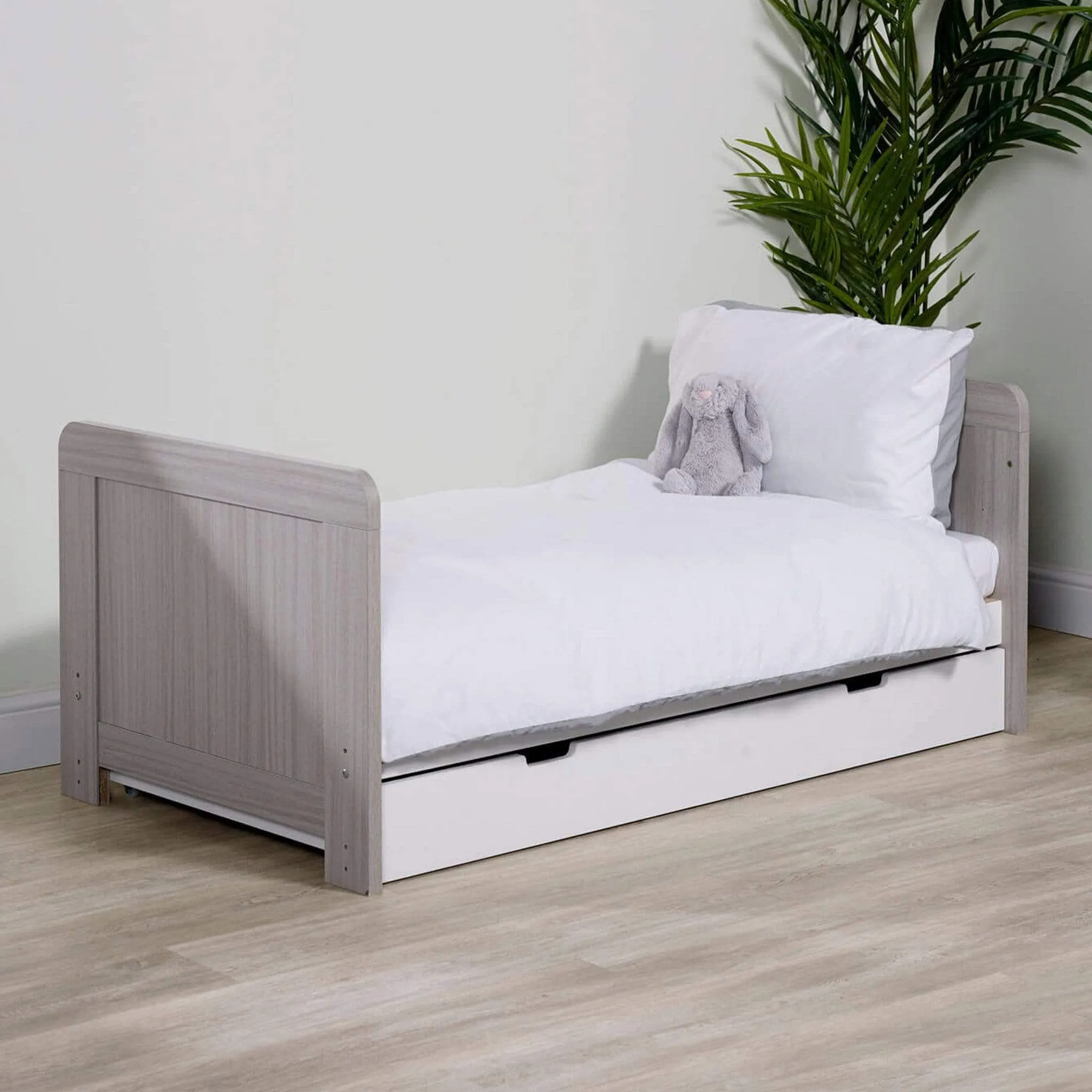 Ickle Bubba Pembrey Cot Bed and Under Drawer Ash Grey & White