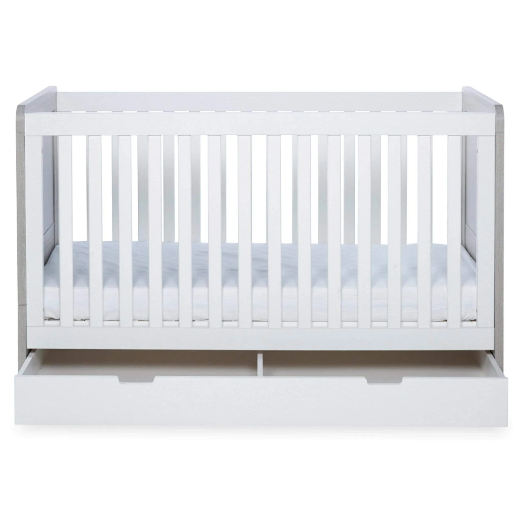 Ickle Bubba Pembrey Cot Bed and Under Drawer Ash Grey & White