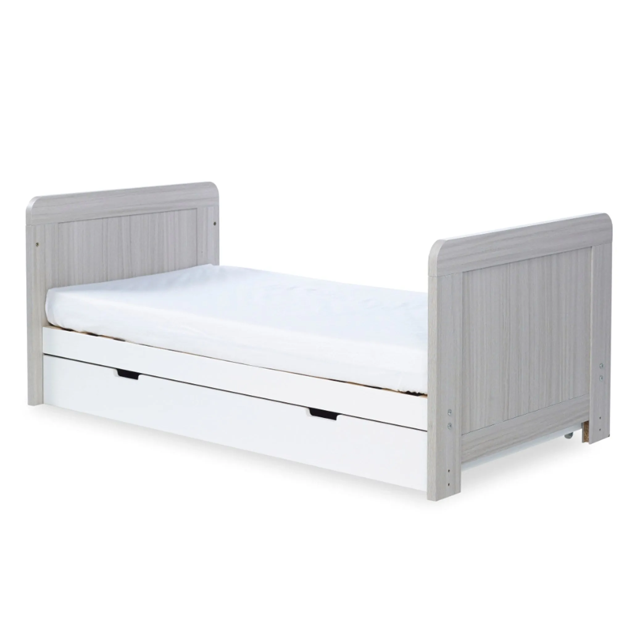 Ickle Bubba Pembrey Cot Bed and Under Drawer Ash Grey & White