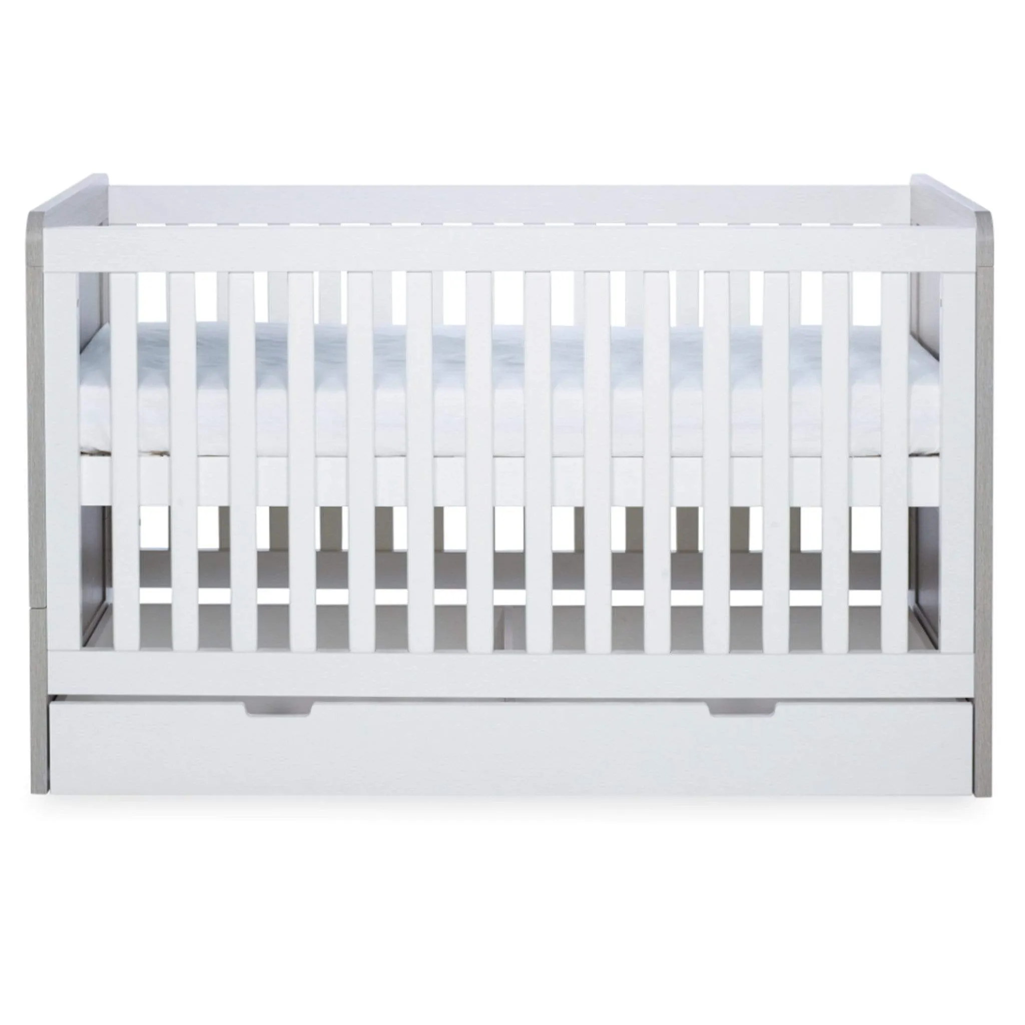 Ickle Bubba Pembrey Cot Bed and Under Drawer Ash Grey & White