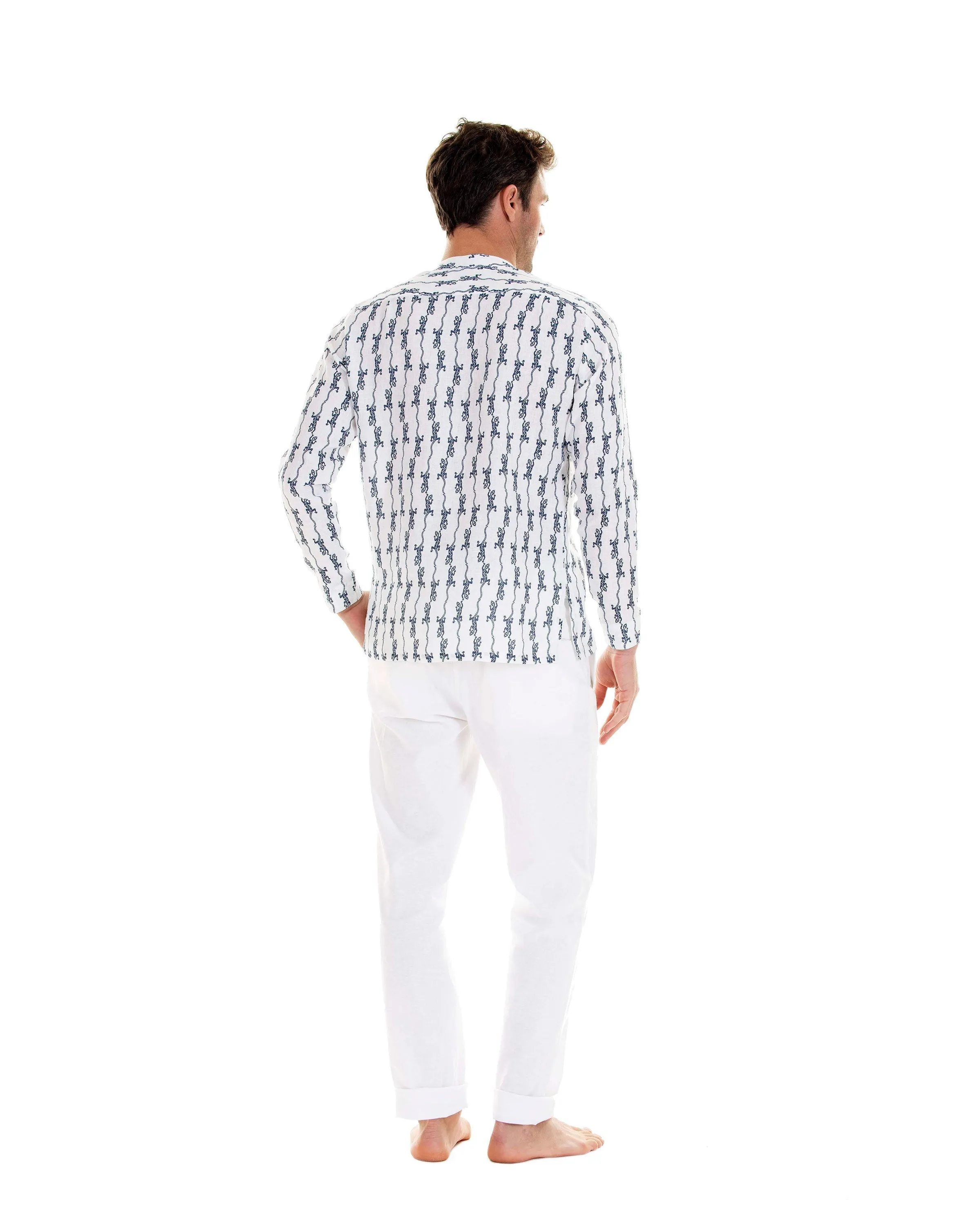 Linen Collarless Shirt GECKO
