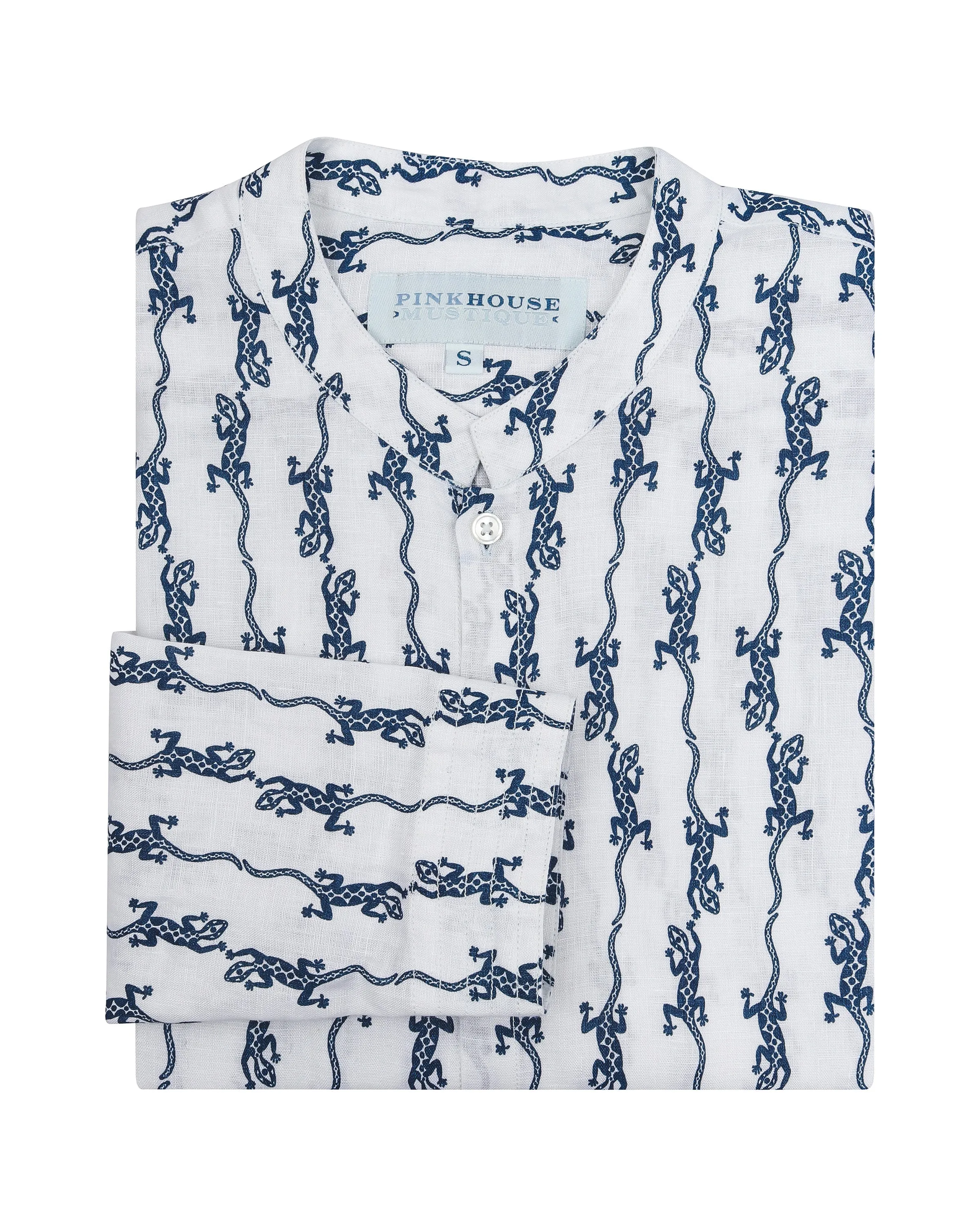 Linen Collarless Shirt GECKO