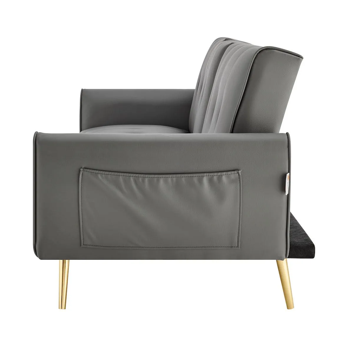 Lora Sofa Bed 3 Seater Faux Leather Click Clack  with 2 Cup Holders - Grey