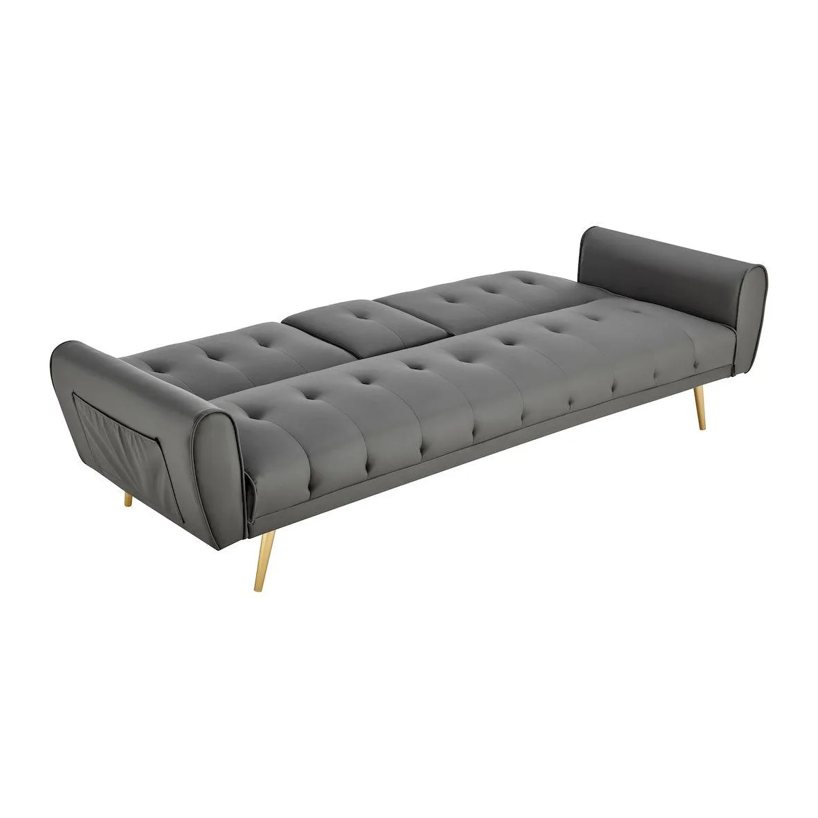 Lora Sofa Bed 3 Seater Faux Leather Click Clack  with 2 Cup Holders - Grey